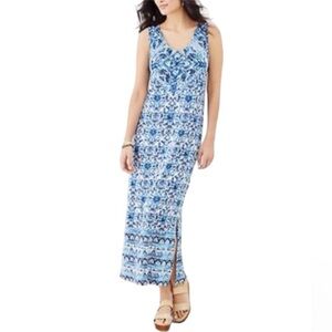 J Jill Maxi Dress M TALL Sleeveless Preppy Classic Lightweight Beach Boho Floral